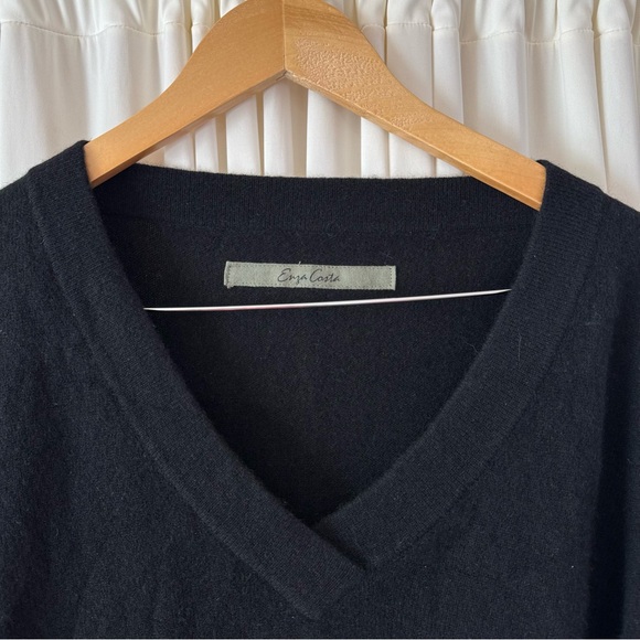 Enza Costa Black 100% Cashmere V-Neck Sweater Size Large Winter‎ - Picture 5 of 8